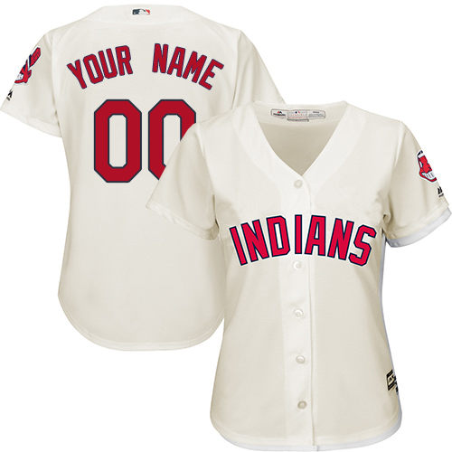 Women's Majestic Cleveland Indians Customized Replica Cream Alternate 2 Cool Base MLB Jersey
