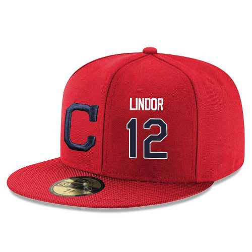 MLB Men's Cleveland Indians #12 Francisco Lindor Stitched Snapback Adjustable Player Hat - Red/Navy