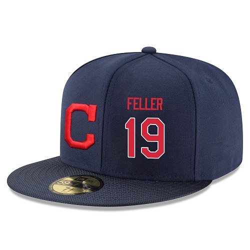 MLB Men's Cleveland Indians #19 Bob Feller Stitched Snapback Adjustable Player Hat - Navy/Red