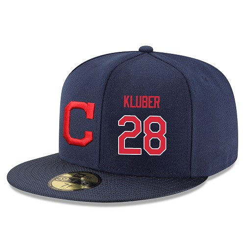 MLB Men's Cleveland Indians #28 Corey Kluber Stitched Snapback Adjustable Player Hat - Navy/Red