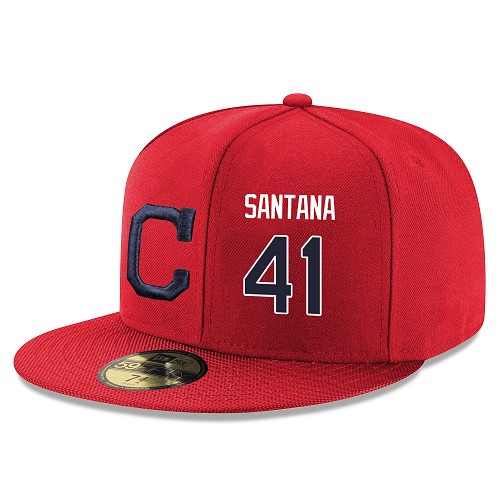 MLB Men's Cleveland Indians #41 Carlos Santana Stitched Snapback Adjustable Player Hat - Red/Navy