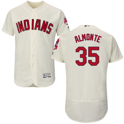 Men's Majestic Cleveland Indians #35 Abraham Almonte Cream Alternate Flex Base Authentic Collection MLB Jersey