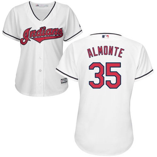 Women's Majestic Cleveland Indians #35 Abraham Almonte Authentic White Home Cool Base MLB Jersey