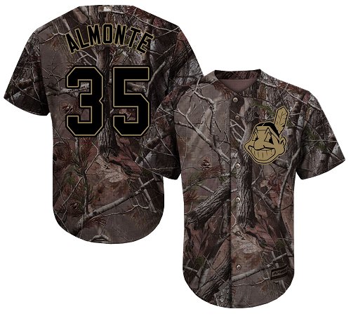 Youth Majestic Cleveland Indians #35 Abraham Almonte Authentic Camo Realtree Collection Flex Base MLB Jersey