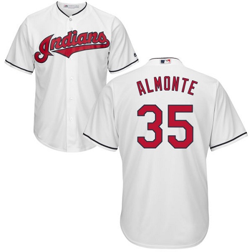 Youth Majestic Cleveland Indians #35 Abraham Almonte Replica White Home Cool Base MLB Jersey