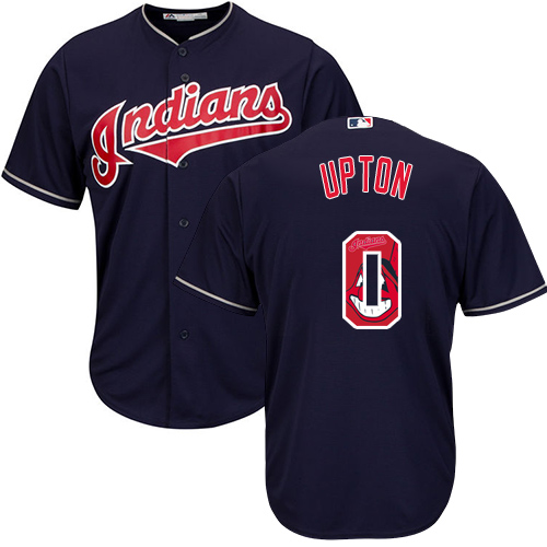 Men's Majestic Cleveland Indians #0 B.J. Upton Authentic Navy Blue Team Logo Fashion Cool Base MLB Jersey