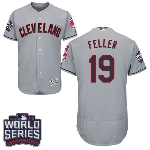 Men's Majestic Cleveland Indians #19 Bob Feller Grey 2016 World Series  Bound Flexbase Authentic Collection MLB