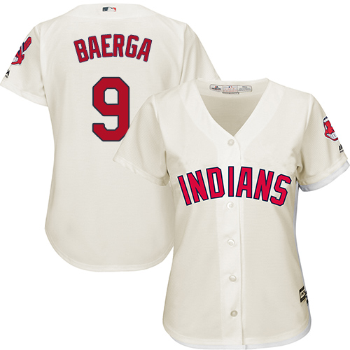 Women's Majestic Cleveland Indians #9 Carlos Baerga Authentic Cream Alternate 2 Cool Base MLB Jersey