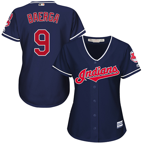 Women's Majestic Cleveland Indians #9 Carlos Baerga Authentic Navy Blue Alternate 1 Cool Base MLB Jersey