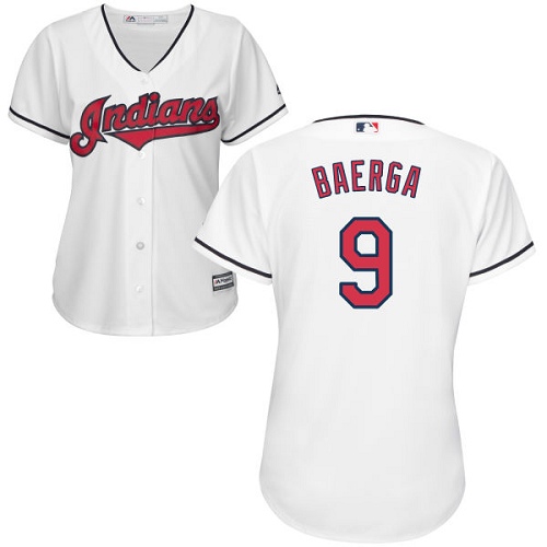 Women's Majestic Cleveland Indians #9 Carlos Baerga Authentic White Home Cool Base MLB Jersey