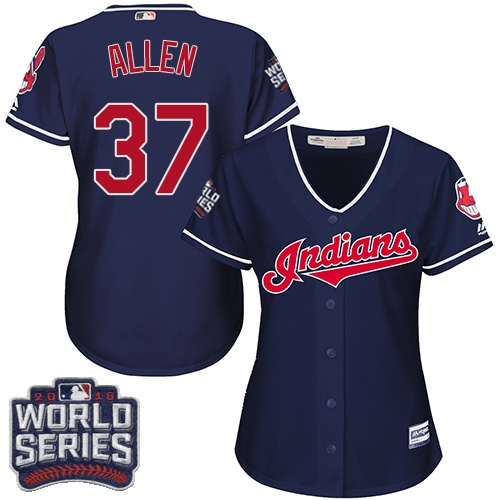 Women's Majestic Cleveland Indians #37 Cody Allen Authentic Navy Blue Alternate 1 2016 World Series Bound Cool Base MLB Jersey
