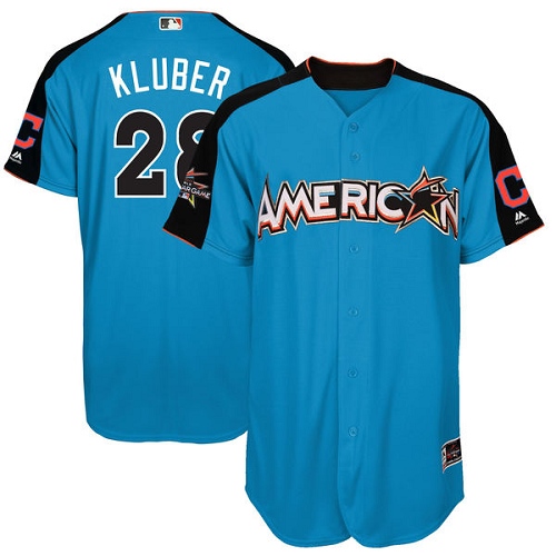 Men's Majestic Cleveland Indians #28 Corey Kluber Authentic Blue American League 2017 MLB All-Star MLB Jersey