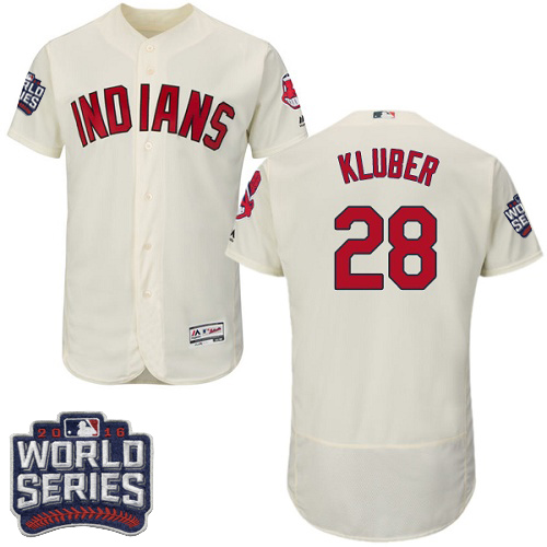 Men's Majestic Cleveland Indians #28 Corey Kluber Cream 2016 World Series Bound Flexbase Authentic Collection MLB Jersey