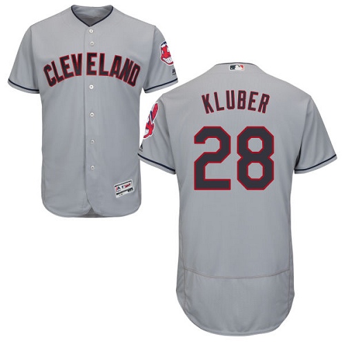 Men's Majestic Cleveland Indians #28 Corey Kluber Grey Road Flex Base Authentic Collection MLB Jersey