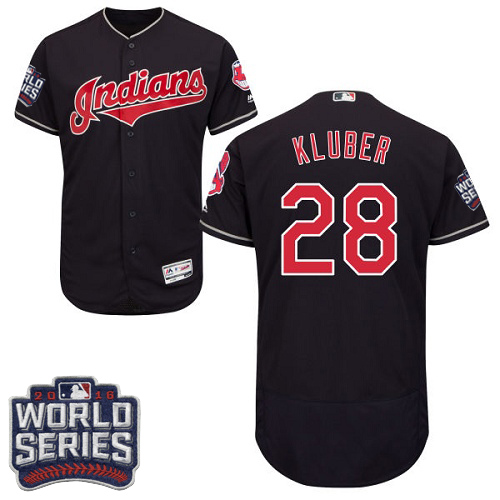 Men's Majestic Cleveland Indians #28 Corey Kluber Navy Blue 2016 World Series Bound Flexbase Authentic Collection MLB Jersey