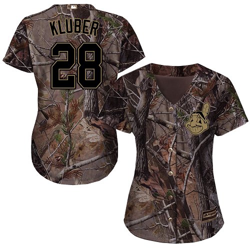 Women's Majestic Cleveland Indians #28 Corey Kluber Authentic Camo Realtree Collection Flex Base MLB Jersey