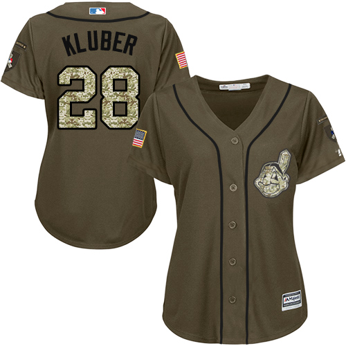 Women's Majestic Cleveland Indians #28 Corey Kluber Authentic Green Salute to Service MLB Jersey