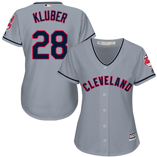 Women's Majestic Cleveland Indians #28 Corey Kluber Authentic Grey Road Cool Base MLB Jersey