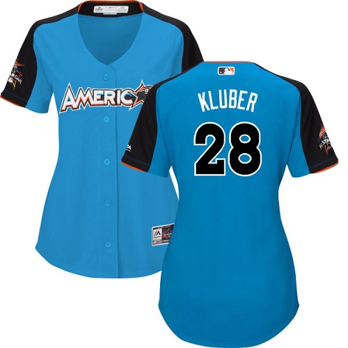 Women's Majestic Cleveland Indians #28 Corey Kluber Replica Blue American League 2017 MLB All-Star MLB Jersey