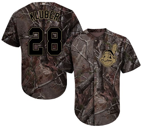 Youth Majestic Cleveland Indians #28 Corey Kluber Authentic Camo Realtree Collection Flex Base MLB Jersey