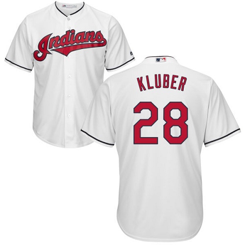 Youth Majestic Cleveland Indians #28 Corey Kluber Authentic White Home Cool Base MLB Jersey