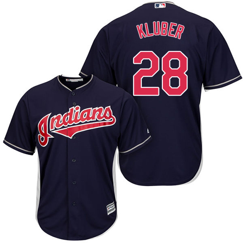Youth Majestic Cleveland Indians #28 Corey Kluber Replica Navy Blue Alternate 1 Cool Base MLB Jersey