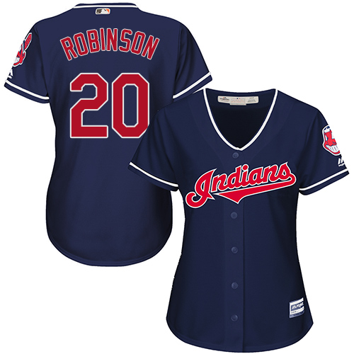 Women's Majestic Cleveland Indians #20 Eddie Robinson Authentic Navy Blue Alternate 1 Cool Base MLB Jersey