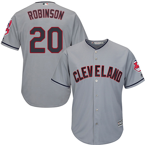 Youth Majestic Cleveland Indians #20 Eddie Robinson Replica Grey Road Cool Base MLB Jersey