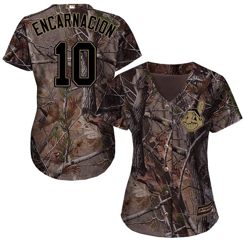 Women's Majestic Cleveland Indians #10 Edwin Encarnacion Authentic Camo Realtree Collection Flex Base MLB Jersey