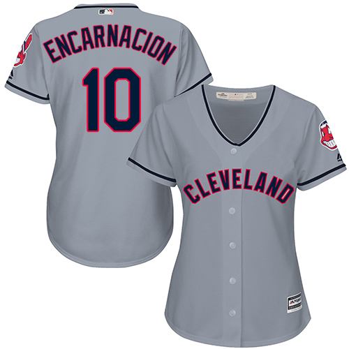 Women's Majestic Cleveland Indians #10 Edwin Encarnacion Authentic Grey Road Cool Base MLB Jersey