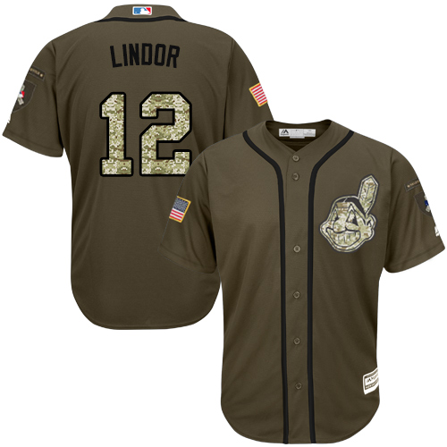 Men's Majestic Cleveland Indians #12 Francisco Lindor Authentic Green Salute to Service MLB Jersey