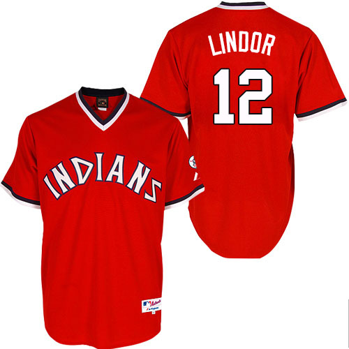 Men's Majestic Cleveland Indians #12 Francisco Lindor Authentic Red 1974 Turn Back The Clock MLB Jersey