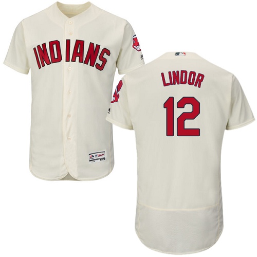 Men's Majestic Cleveland Indians #12 Francisco Lindor Cream Alternate Flex Base Authentic Collection MLB Jersey