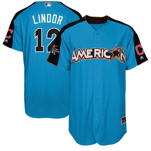 Men's Majestic Cleveland Indians #12 Francisco Lindor Replica Blue American League 2017 MLB All-Star MLB Jersey