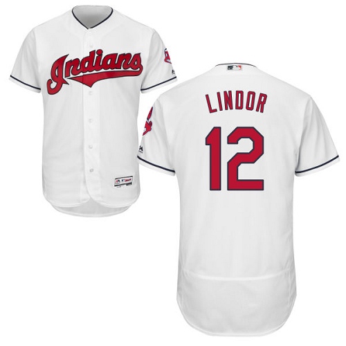 Men's Majestic Cleveland Indians #12 Francisco Lindor White Home Flex Base Authentic Collection MLB Jersey