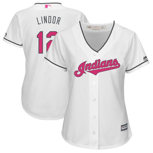 Women's Majestic Cleveland Indians #12 Francisco Lindor Authentic White Mother's Day Cool Base MLB Jersey