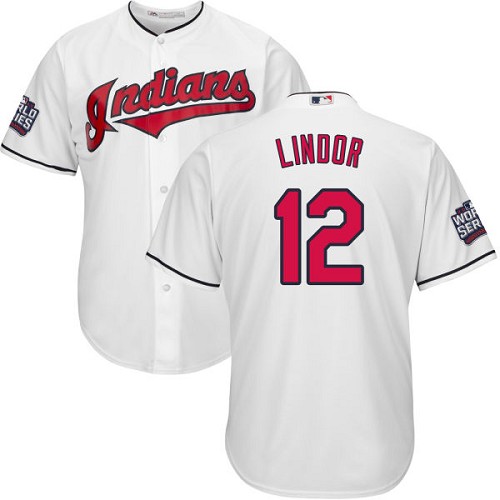 Youth Majestic Cleveland Indians #12 Francisco Lindor Authentic White Home 2016 World Series Bound Cool Base MLB Jersey