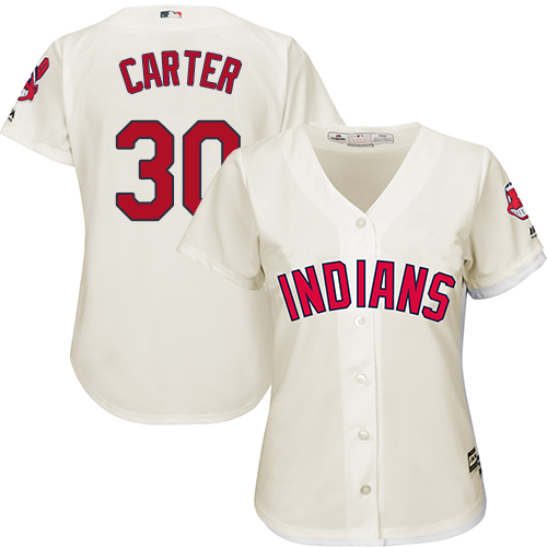 Women's Majestic Cleveland Indians #30 Joe Carter Authentic Cream Alternate 2 Cool Base MLB Jersey