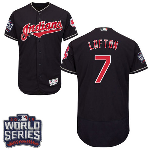 Men's Majestic Cleveland Indians #7 Kenny Lofton Navy Blue 2016 World Series Bound Flexbase Authentic Collection MLB Jersey