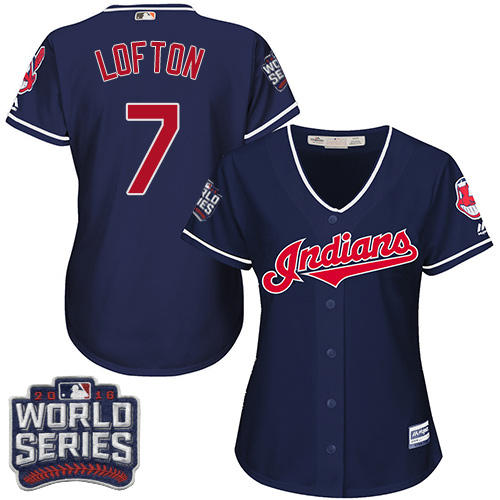Women's Majestic Cleveland Indians #7 Kenny Lofton Authentic Navy Blue Alternate 1 2016 World Series Bound Cool Base MLB Jersey