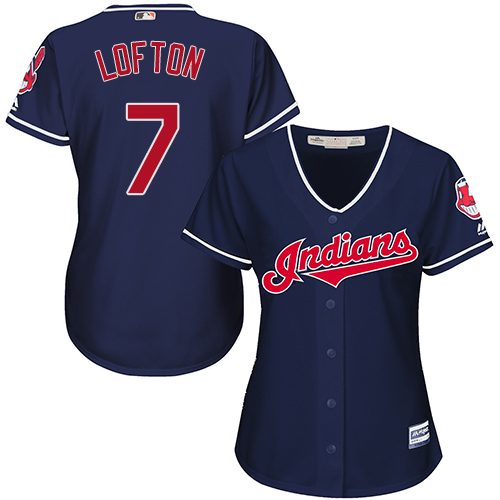 Women's Majestic Cleveland Indians #7 Kenny Lofton Authentic Navy Blue Alternate 1 Cool Base MLB Jersey