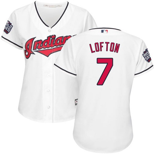 Women's Majestic Cleveland Indians #7 Kenny Lofton Authentic White Home 2016 World Series Bound Cool Base MLB Jersey
