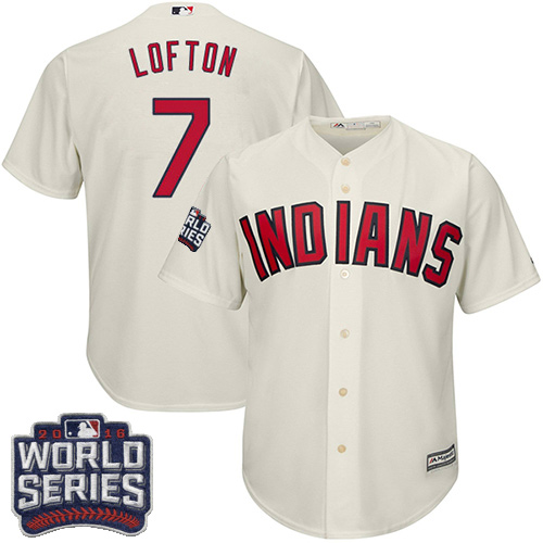 Youth Majestic Cleveland Indians #7 Kenny Lofton Authentic Cream Alternate 2 2016 World Series Bound Cool Base MLB Jersey