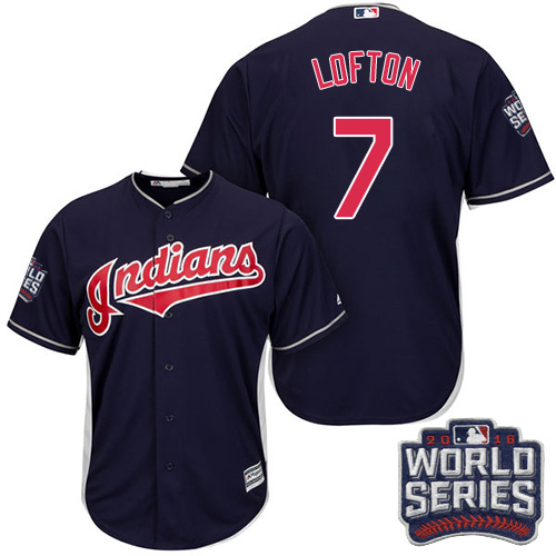 Youth Majestic Cleveland Indians #7 Kenny Lofton Authentic Navy Blue Alternate 1 2016 World Series Bound Cool Base MLB Jersey