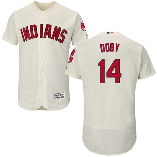 Men's Majestic Cleveland Indians #14 Larry Doby Cream Alternate Flex Base Authentic Collection MLB Jersey