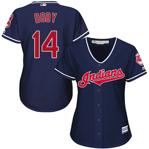 Women's Majestic Cleveland Indians #14 Larry Doby Authentic Navy Blue Alternate 1 Cool Base MLB Jersey