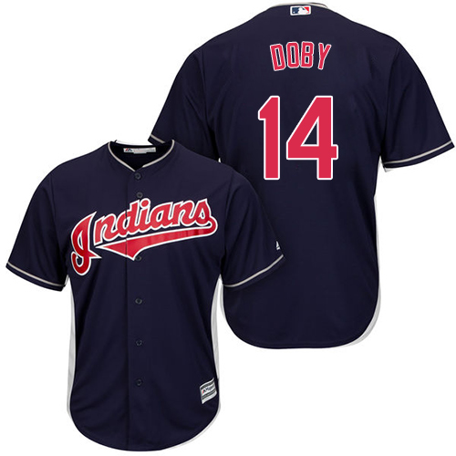 Youth Majestic Cleveland Indians #14 Larry Doby Authentic Navy Blue Alternate 1 Cool Base MLB Jersey