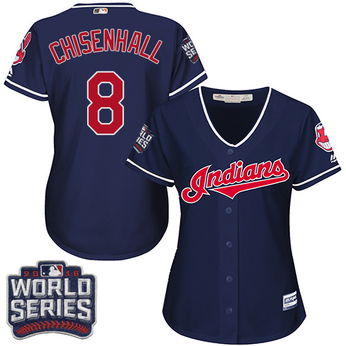 Women's Majestic Cleveland Indians #8 Lonnie Chisenhall Authentic Navy Blue Alternate 1 2016 World Series Bound Cool Base MLB Jersey