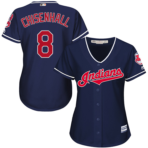 Women's Majestic Cleveland Indians #8 Lonnie Chisenhall Authentic Navy Blue Alternate 1 Cool Base MLB Jersey