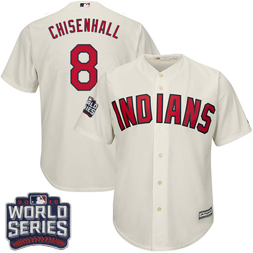 Youth Majestic Cleveland Indians #8 Lonnie Chisenhall Authentic Cream Alternate 2 2016 World Series Bound Cool Base MLB Jersey
